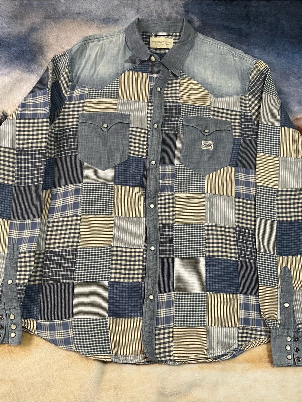 Ralph Lauren Denim & Supply Button Down Shirt  Aztec Indian Patchwork Size XXL